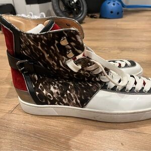 Christian Louboutin Red and Leopard Print Athletic Shoes